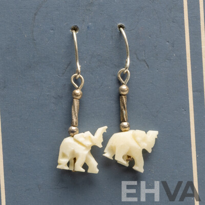 925 Sterling Silver & Hand Carved Ivory Earrings - Lot of 12 Pairs