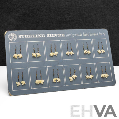 925 Sterling Silver & Hand Carved Ivory Earrings - Lot of 12 Pairs