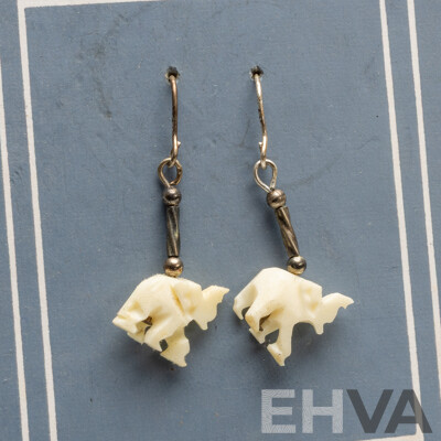 925 Sterling Silver & Hand Carved Ivory Earrings - Lot of 12 Pairs