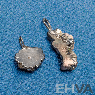 Pair of 925 Sterling Silver and Hand Carved Coral Pendants