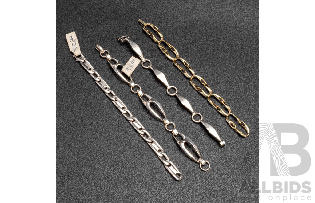 925 Sterling Silver Heavy Link Bracelets - Made in Italy - Lot of 4 - 82.09gms