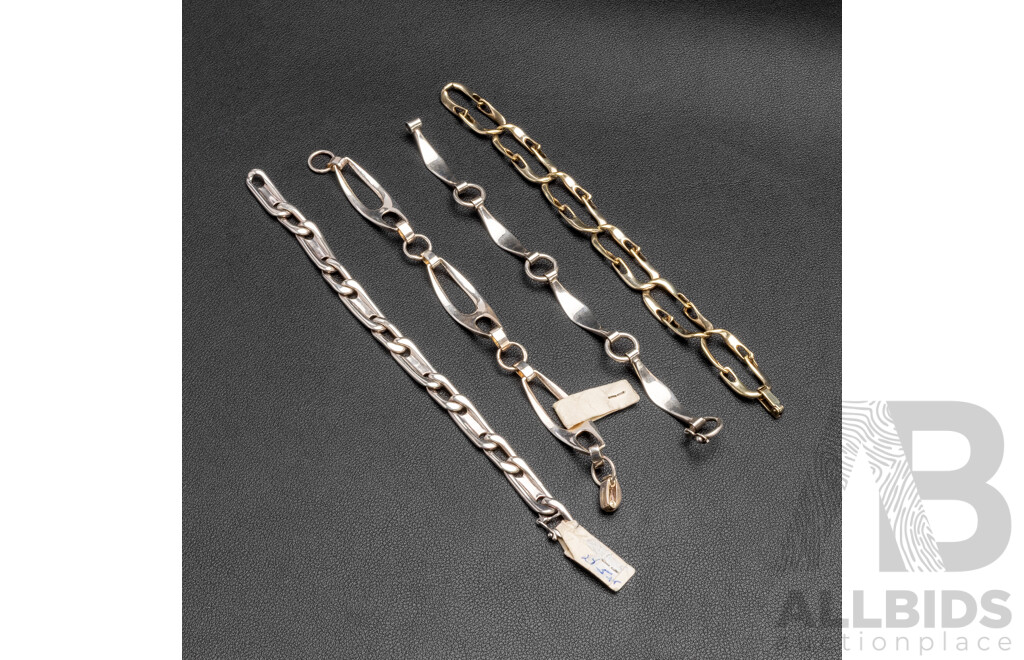 925 Sterling Silver Heavy Link Bracelets - Made in Italy - Lot of 4 - 82.09gms