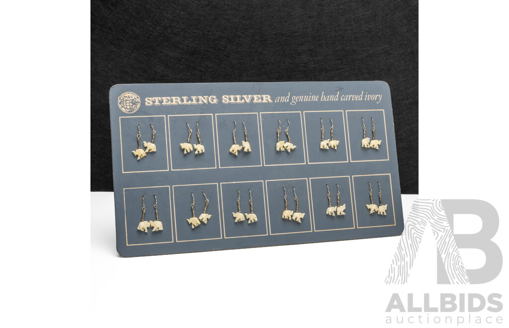 925 Sterling Silver & Hand Carved Ivory Earrings - Lot of 12 Pairs
