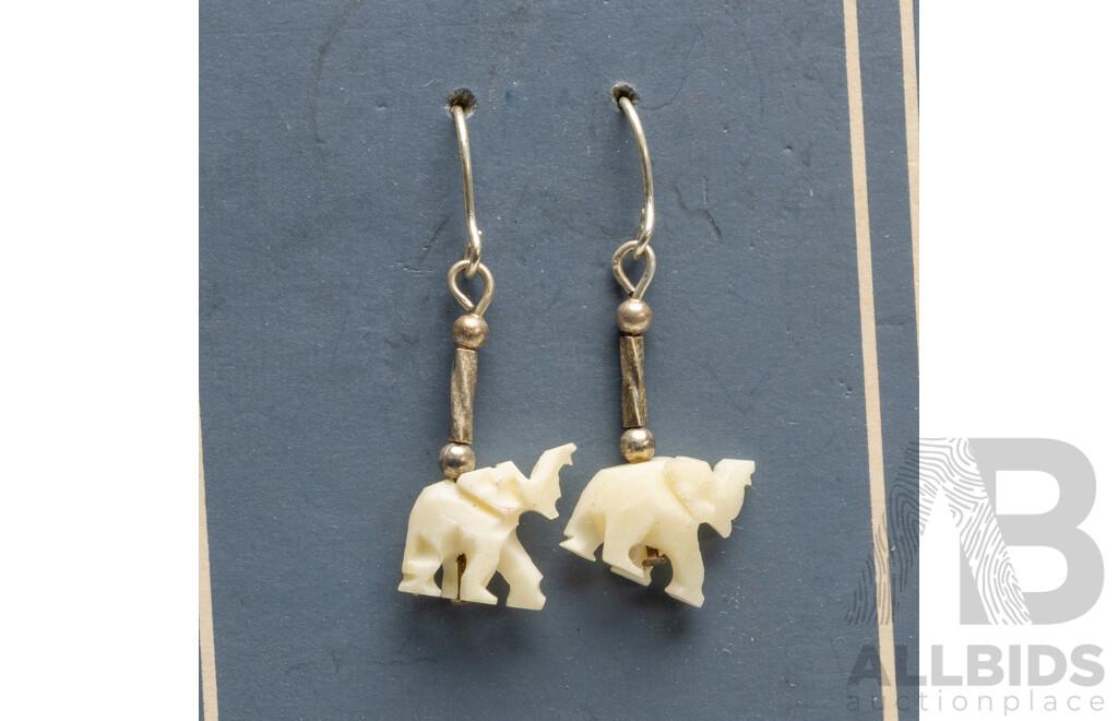 925 Sterling Silver & Hand Carved Ivory Earrings - Lot of 12 Pairs