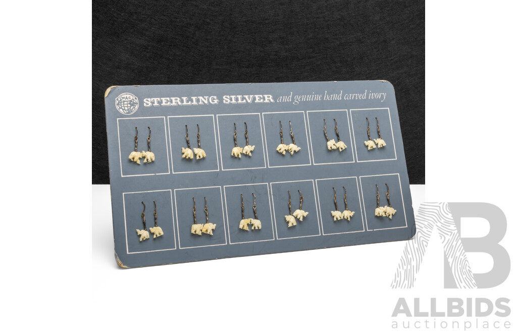 925 Sterling Silver & Hand Carved Ivory Earrings - Lot of 12 Pairs