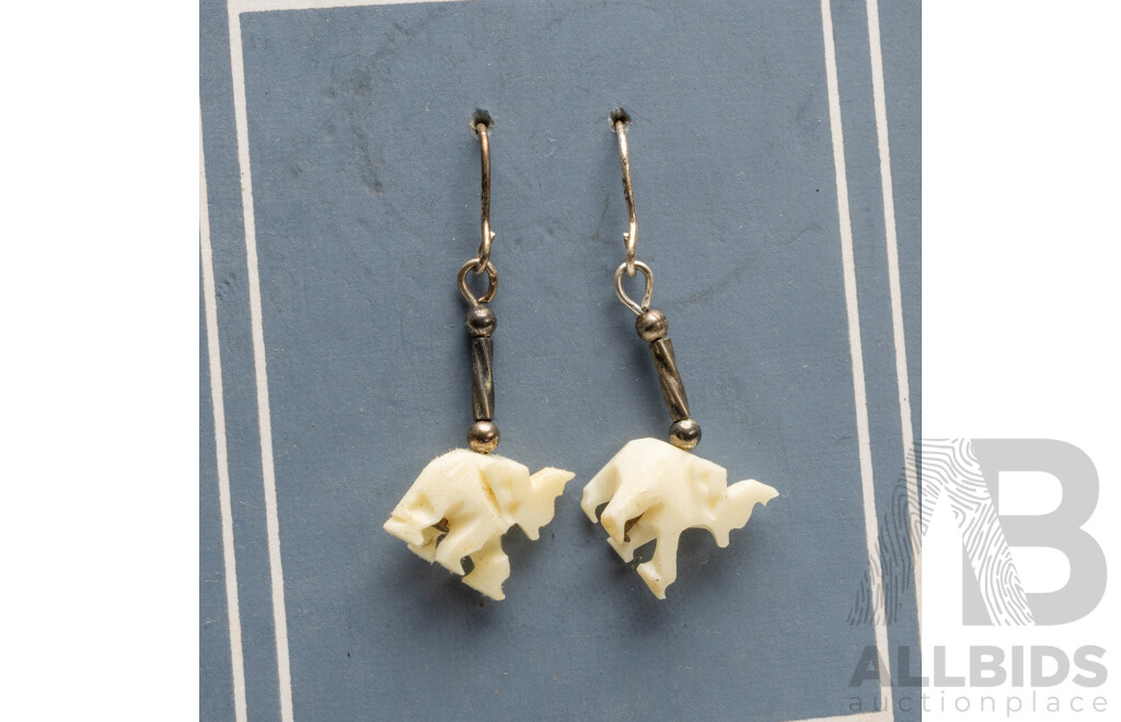 925 Sterling Silver & Hand Carved Ivory Earrings - Lot of 12 Pairs