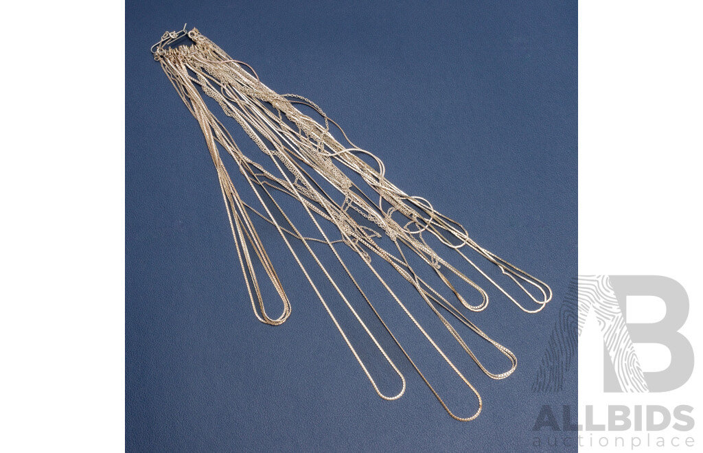 925 Sterling Silver Assorted Necklaces, Lot of 21. Weight - 52.23gms