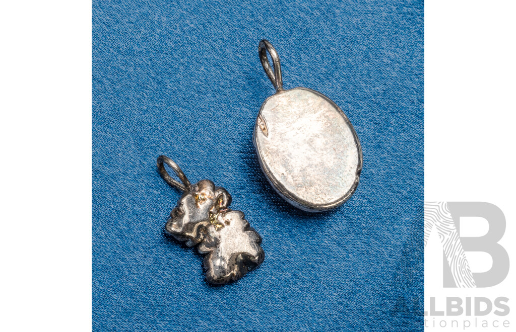 Pair of 925 Sterling Silver and Hand Carved Coral Pendants