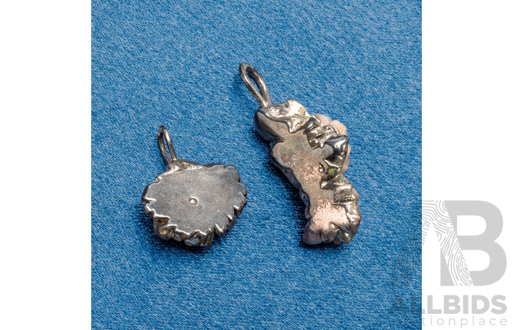 Pair of 925 Sterling Silver and Hand Carved Coral Pendants