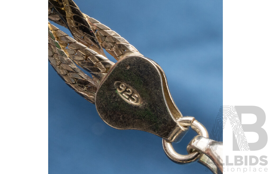 925 Sterling Silver Tri-Colour Braided Herringbone Necklace and Bracelet Set - Lot of 2. 15.92gms