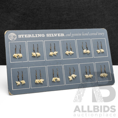 925 Sterling Silver & Hand Carved Ivory Earrings - Lot of 12 Pairs