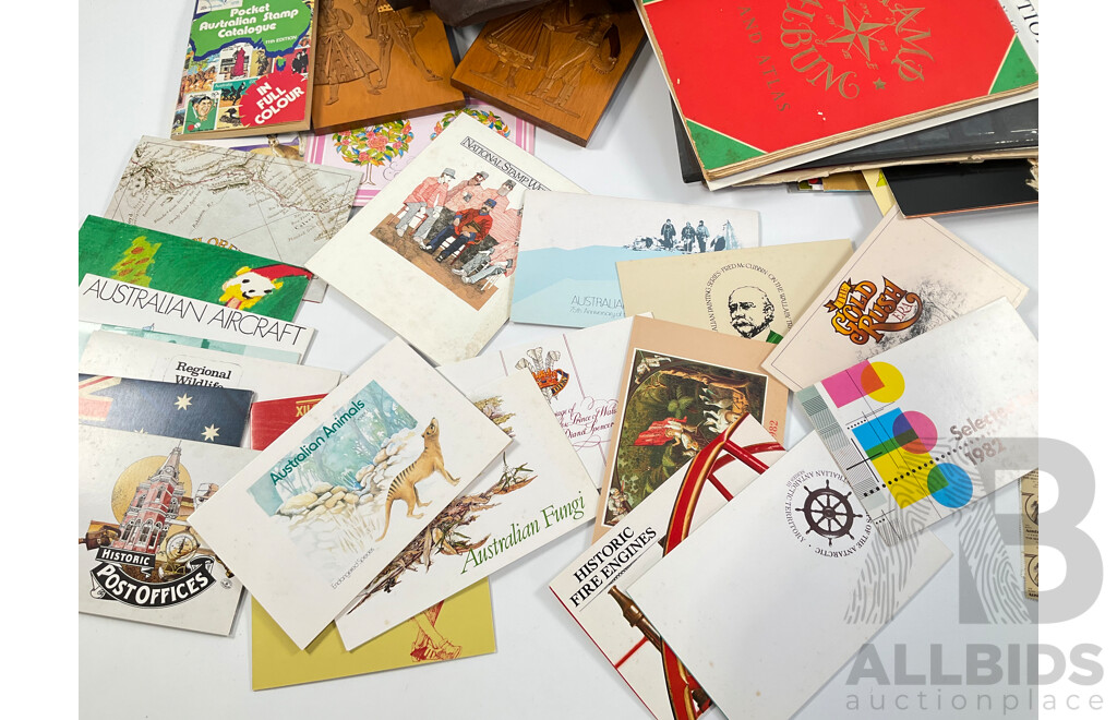 Collection of Australian Mint Stamp Blocks Including Predecimal, Sets,Vintage Fire Engines, Gold Rush, Butterflies, Fungi, Two Dollar Painting Series Block, 1980's Stamp Packs, Russian and International Albums