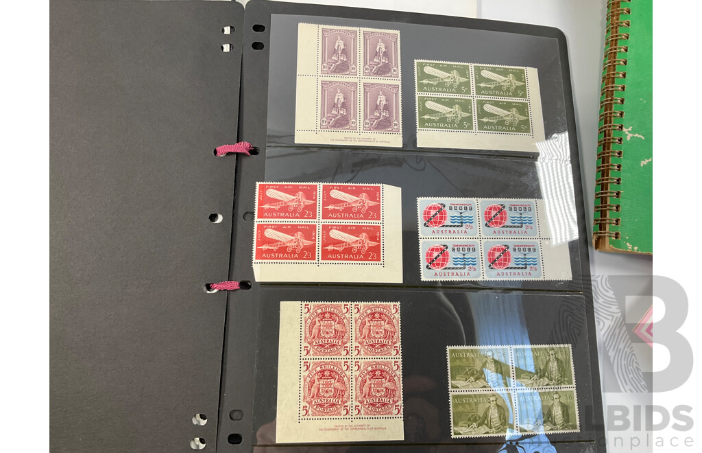 Collection of Australian Mint Stamp Blocks Including Predecimal, Sets,Vintage Fire Engines, Gold Rush, Butterflies, Fungi, Two Dollar Painting Series Block, 1980's Stamp Packs, Russian and International Albums