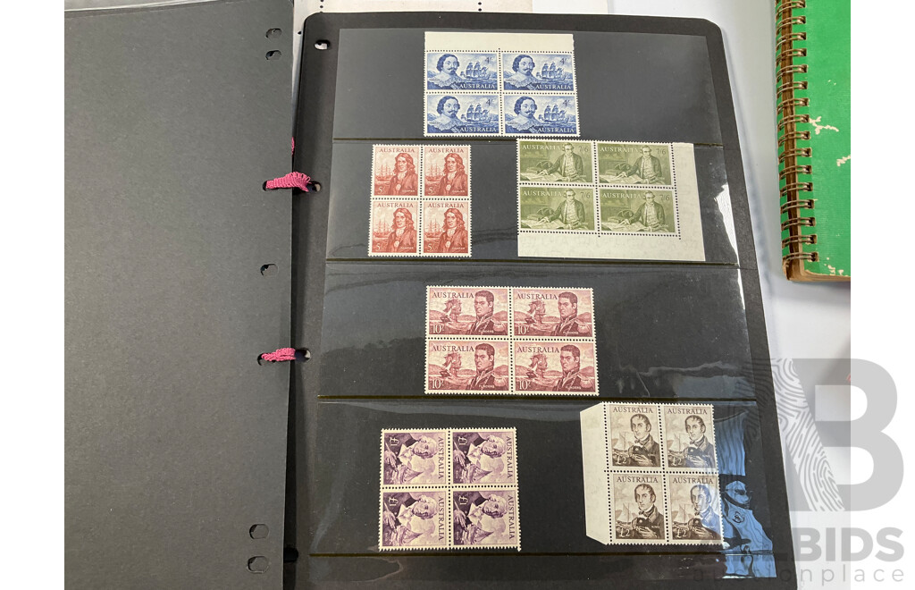 Collection of Australian Mint Stamp Blocks Including Predecimal, Sets,Vintage Fire Engines, Gold Rush, Butterflies, Fungi, Two Dollar Painting Series Block, 1980's Stamp Packs, Russian and International Albums