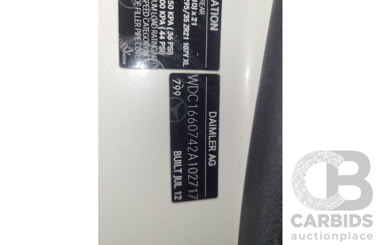 9/2012 Mercedes-Benz ML63 AMG (AWD) 166 4D Wagon Diamond White Twin Turbo V8 5.5L