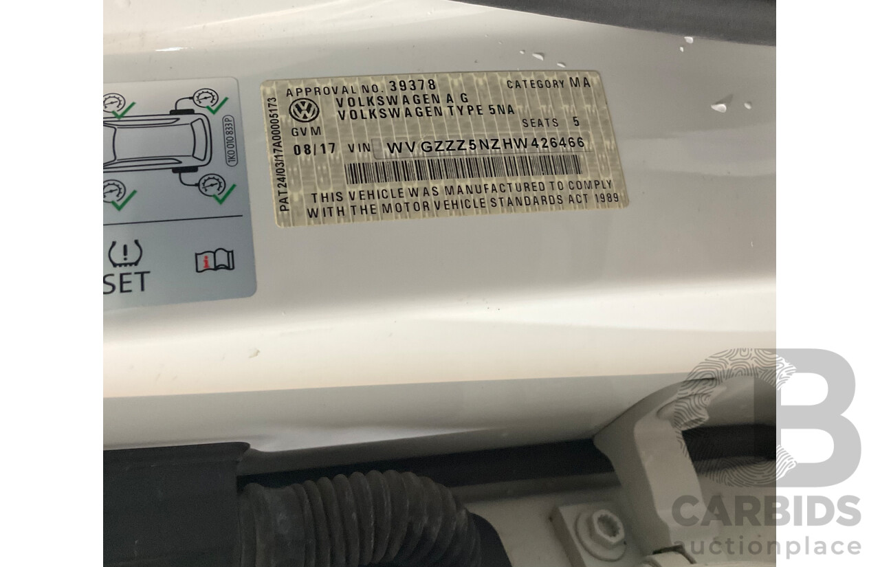 08/2017 Volkswagen Tiguan 132TSI Comfortline (AWD) 5NA MY18 4d Wagon Pure White Turbo 2.0L