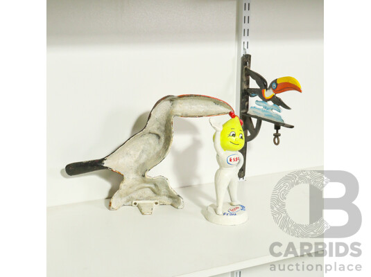 Collection of Cast Iron Including Toucan, Wall Mounted Toucan and Esso