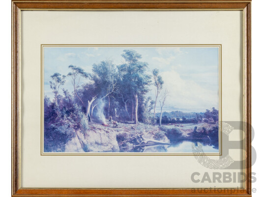 Sherry Masters, (20th Century, American), Water Wheel & the Bridge and Louis Buvelot, Winter Morning Near Heidelberg (original c1866), Trio of Reproduction Colour Prints, 55 x 45 cm (largest frames) (3)