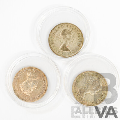 Three Australian Silver Florins, 1927 and 1954 Commemorative, 1958