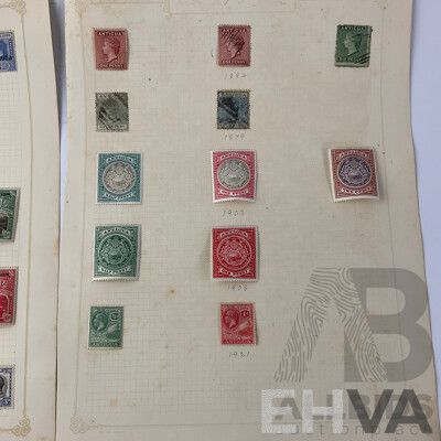 Collection of Antigua and Ascension Barbuda Antique Hinged Stamps Including QV, KGV and War Stamps