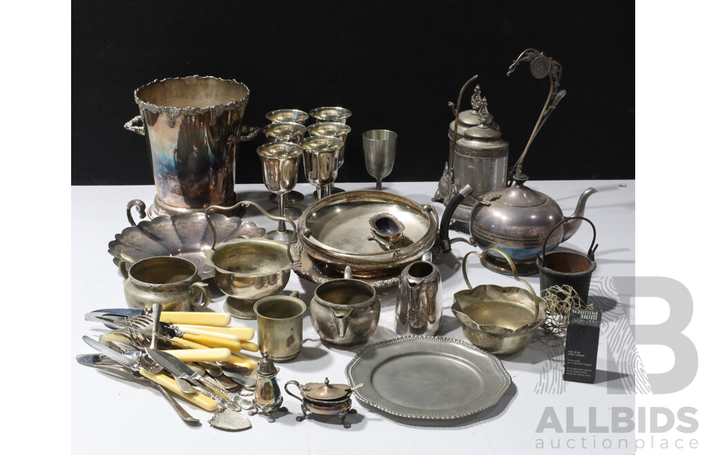 Collection Vintage Silver Plate Items Including Goblets. Teapot and More
