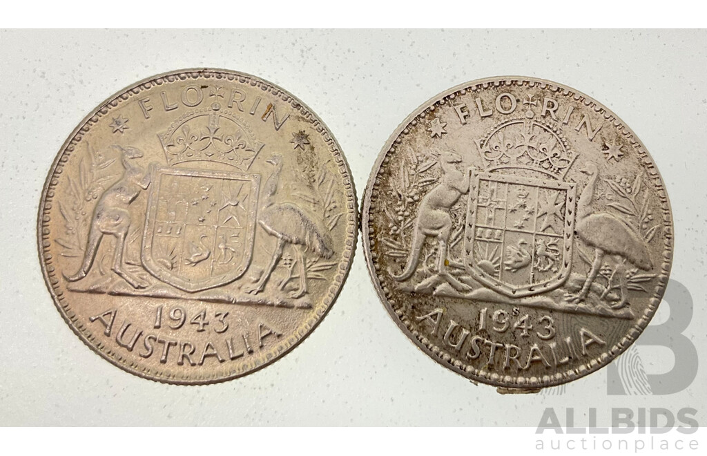 Australian 1943S and 1943 Silver KGVI Florins .925