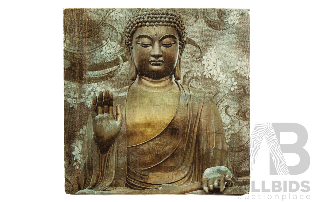 Artists Unknown (20th Century), Buddha, Pair of Contemporary Pieces Comprising Tile and Photographic Canvas Print, 30 x 30 cm & 20 x 20 cm (2)