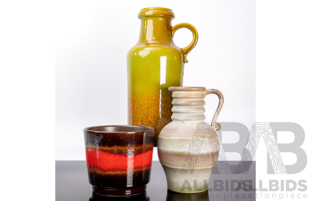 Collection of Three Glazed West German Pottery Pieces