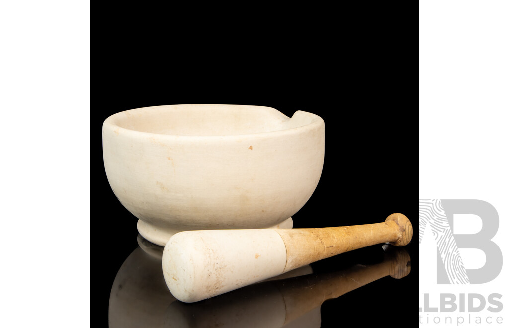 Large Vintage Scientific Ceramic Mortor and Pestle