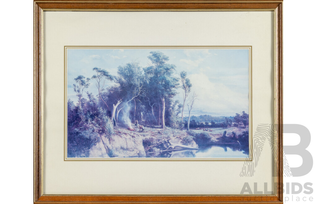Sherry Masters, (20th Century, American), Water Wheel & the Bridge and Louis Buvelot, Winter Morning Near Heidelberg (original c1866), Trio of Reproduction Colour Prints, 55 x 45 cm (largest frames) (3)