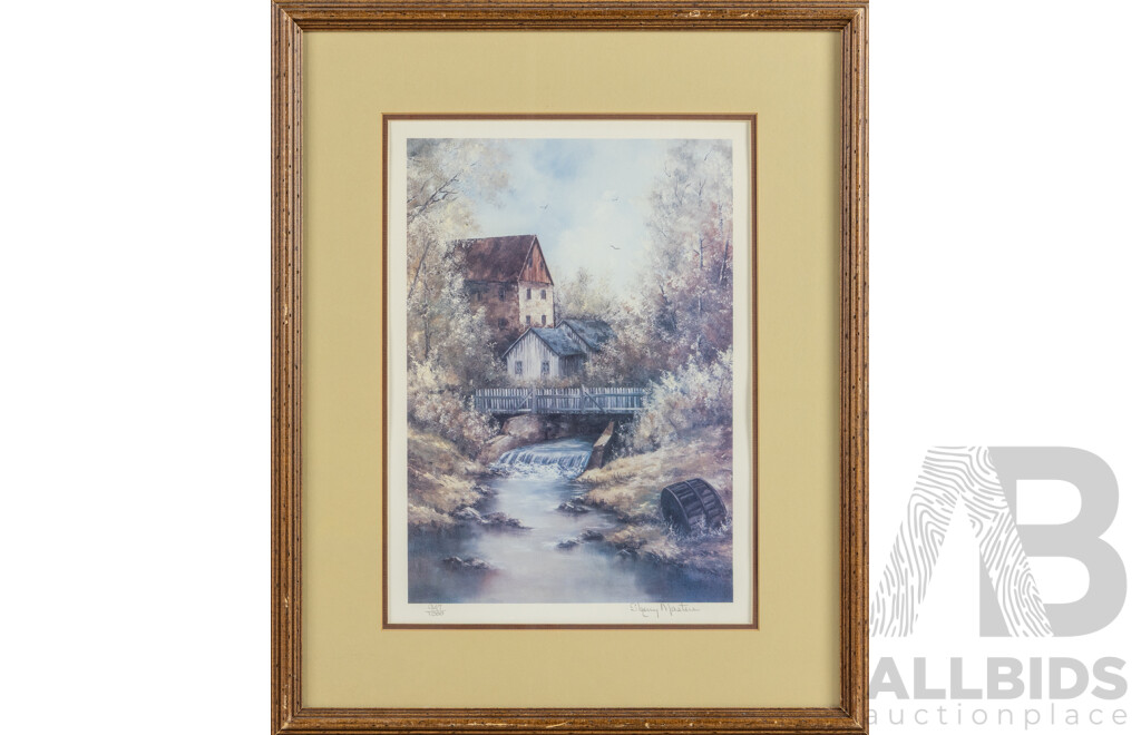 Sherry Masters, (20th Century, American), Water Wheel & the Bridge and Louis Buvelot, Winter Morning Near Heidelberg (original c1866), Trio of Reproduction Colour Prints, 55 x 45 cm (largest frames) (3)