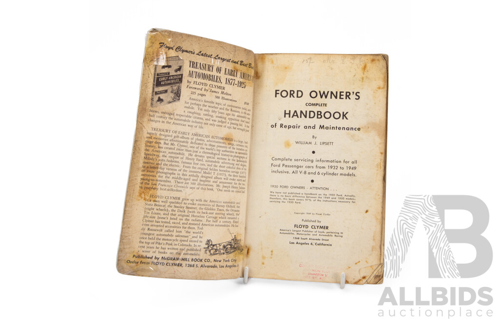 Collection of Three Vintage Motoring Books Including Service Handbook (Ford), Ford Owner's Complete Handbook of Repair & Maintenance & Australian Motor Manuals 1001 Hints, (3)