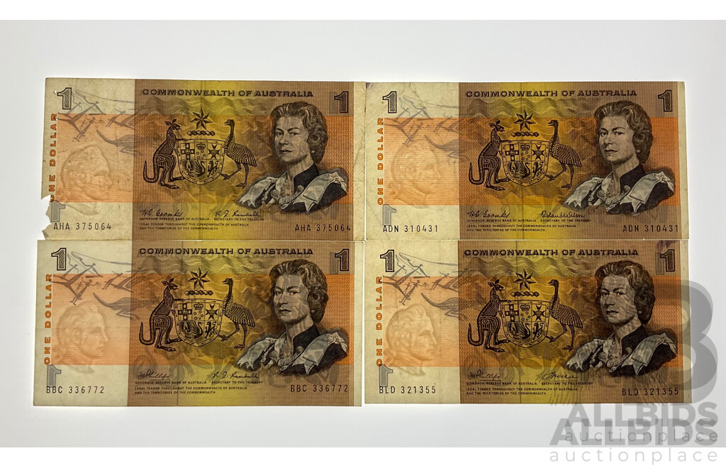 Set of Four CofA $1 Notes. R71, R72, R73, R74