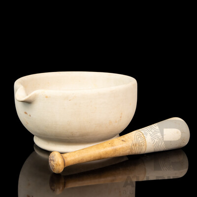 Large Vintage Scientific Ceramic Mortor and Pestle