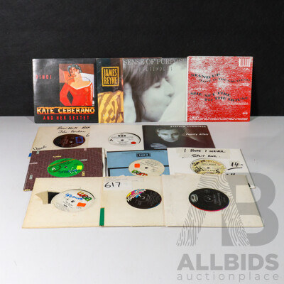 Collection Approx 12 Cool Vintage 7 Inch Vinyl Record Singles of Australian Interest, Some with Picture Sleeves Including Kate Ceberano, John Farnham, Pretenders, INXS, Crowded House, Wa Wa Nee