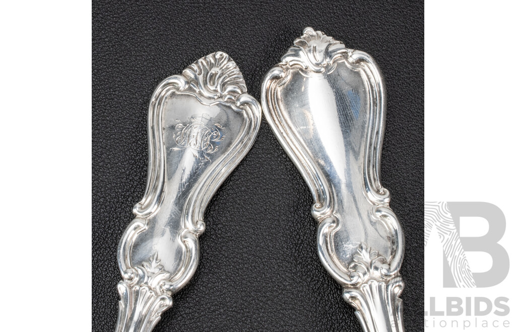 Six Large Sterling Silver Spoons Including Three Josiah Williams & Co, Exeter, 1858, Thomas Wallis II, London, 1846 and Henry Holland, London, 1873