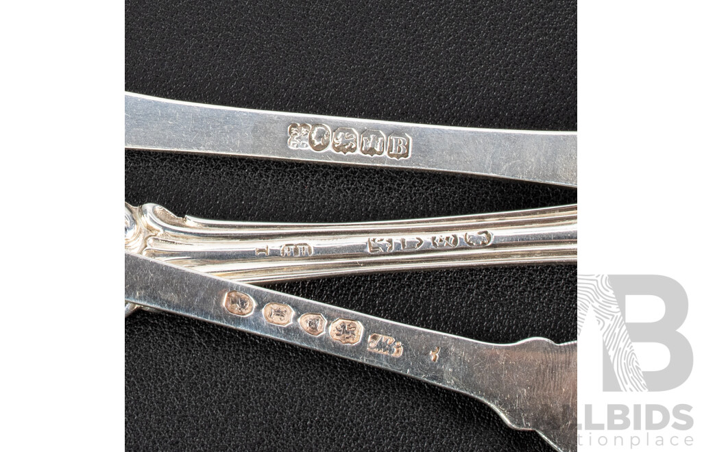 Six Large Sterling Silver Spoons Including Three Josiah Williams & Co, Exeter, 1858, Thomas Wallis II, London, 1846 and Henry Holland, London, 1873