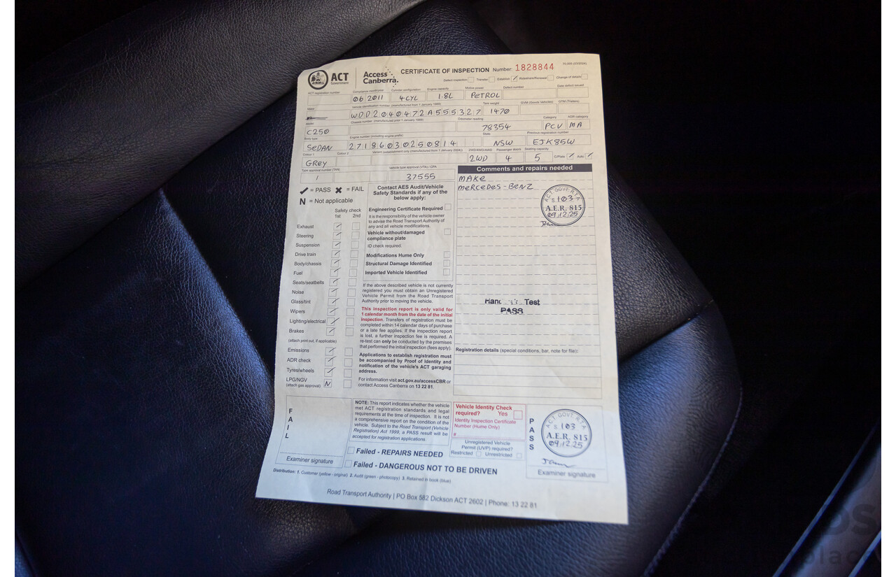 06/2011 Mercedes-Benz C250 CGI Avantgarde W204 MY10 UPGRADE 4D Sedan Magnetite Black Metallic 1.8L