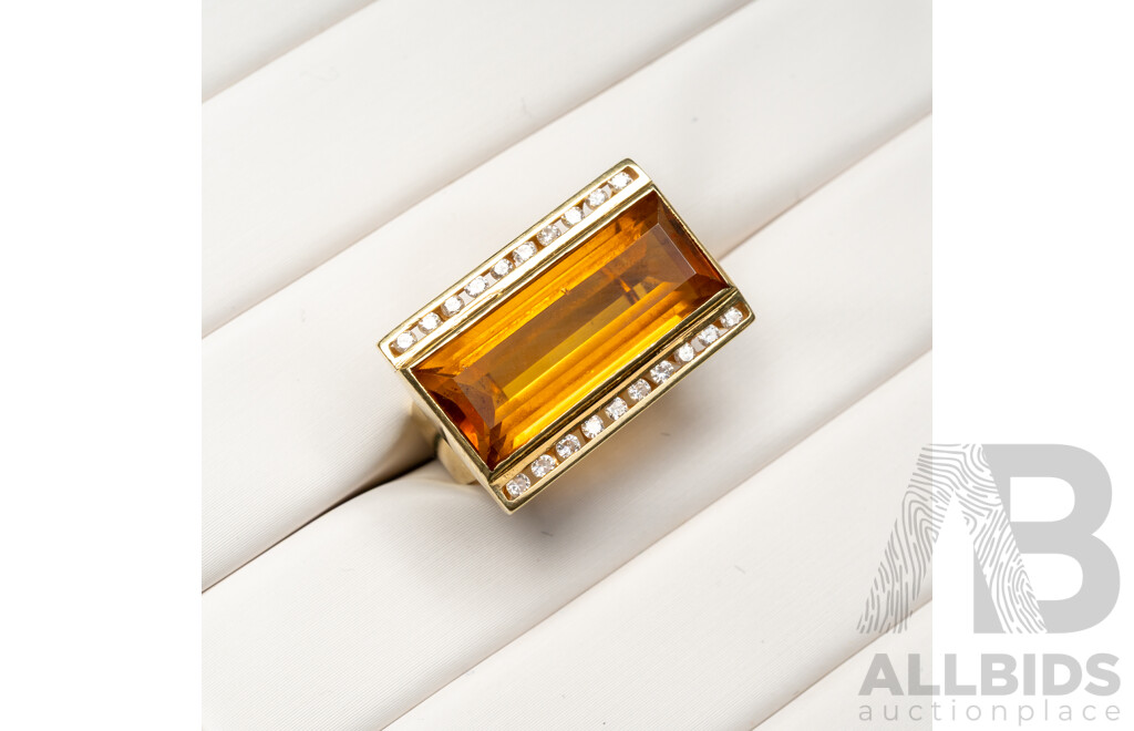 14ct Citrine & Diamond Cocktail Ring, Est TDW 0.25ct, Size M, 9.50 Grams