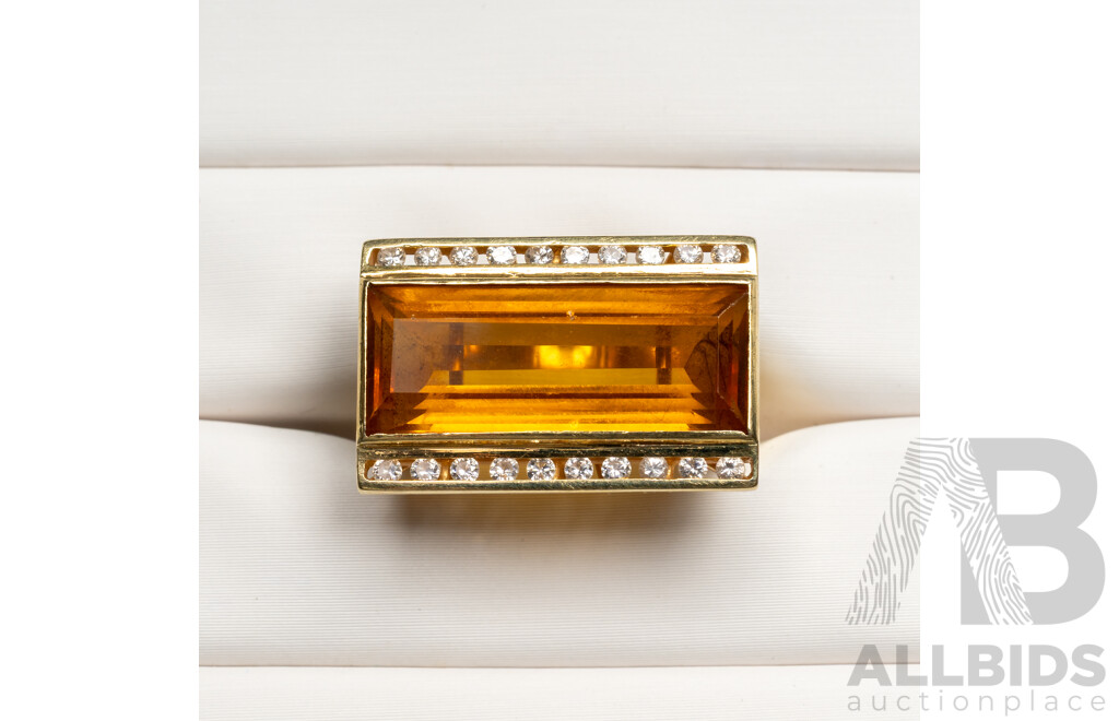 14ct Citrine & Diamond Cocktail Ring, Est TDW 0.25ct, Size M, 9.50 Grams