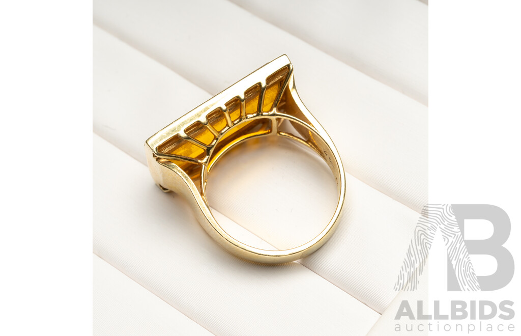 14ct Citrine & Diamond Cocktail Ring, Est TDW 0.25ct, Size M, 9.50 Grams