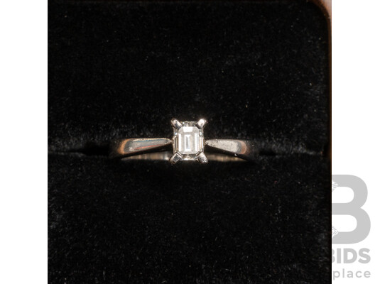 1660686 · Platinum 950 Solitaire Emerald Cut Diamond Ring with Valuation - Size L