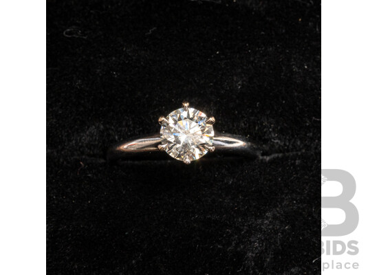 1660672 · 18ct White Gold Solitaire RBC Diamond Ring with Valuation & Diamond Report - Size K.5