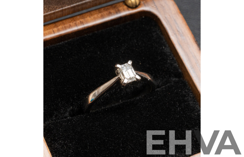 Platinum 950 Solitaire Emerald Cut Diamond Ring with Valuation - Size L
