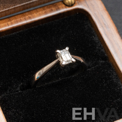 Platinum 950 Solitaire Emerald Cut Diamond Ring with Valuation - Size L
