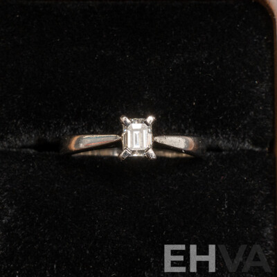 Platinum 950 Solitaire Emerald Cut Diamond Ring with Valuation - Size L