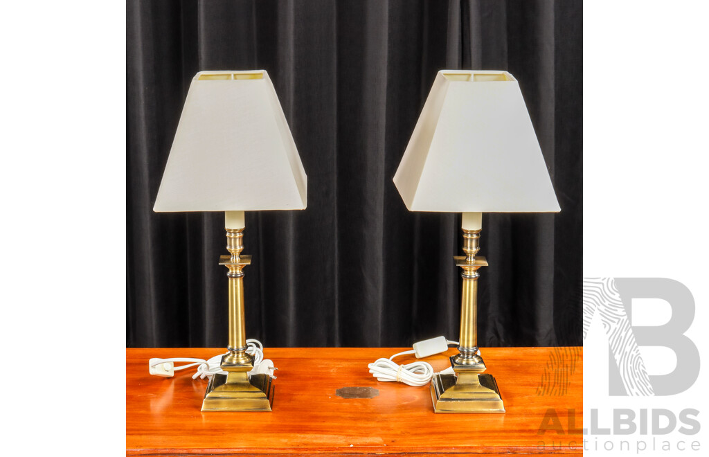 Pair of Brass Effect Table Lamps with Fabric Shades