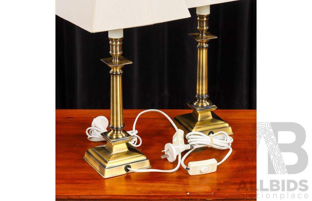 Pair of Brass Effect Table Lamps with Fabric Shades