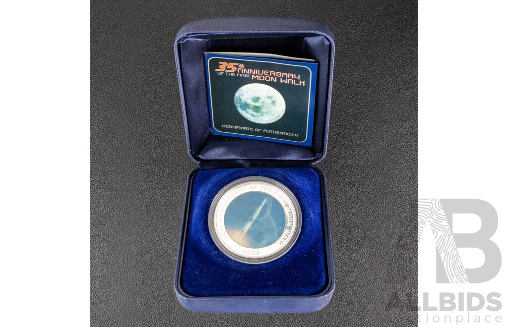 Australian Perth Mint 2004 Silver One Dollar Coin, 35th Anniversary of the First Moon Walk .999