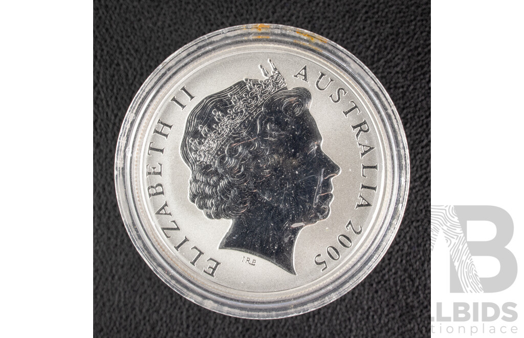 Australian RAM 2005 Selectively Gold Plated Silver One Dollar Coin, Silver Kangaroo .999